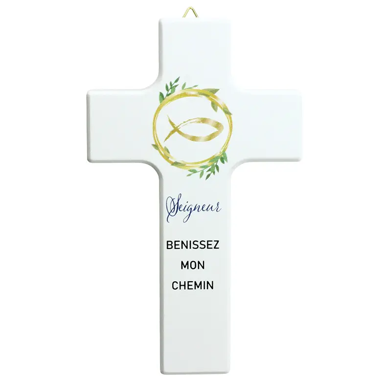 Croix enfant bois - 'Seigneur, bénissez mon chemin' (90x150mm)