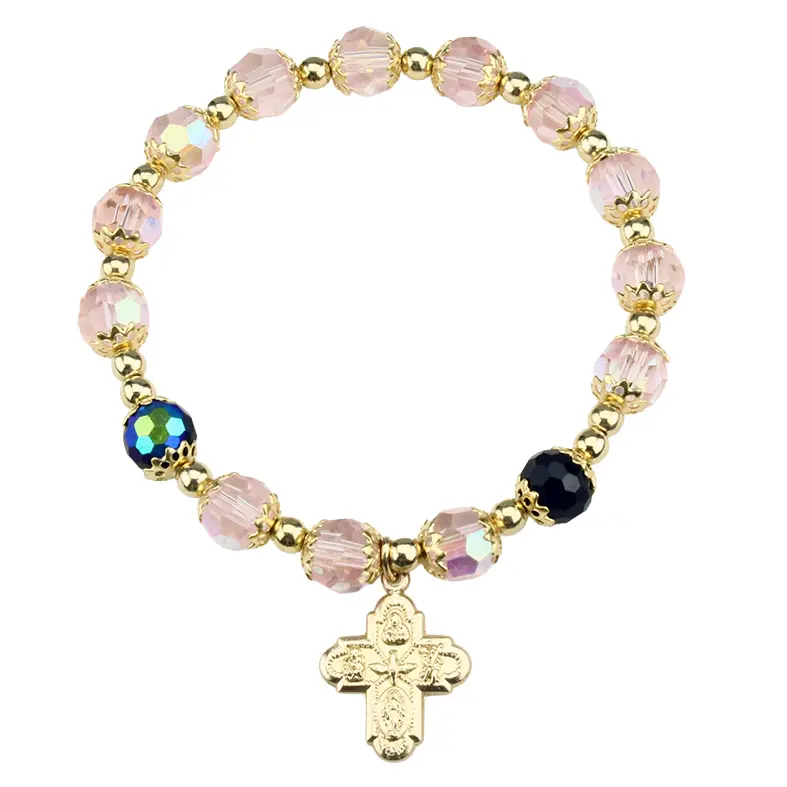 Bracelet gold plated - elastic/semi-cristal Pink