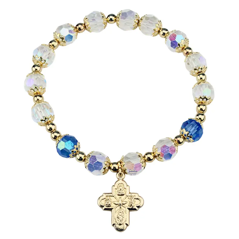 Armband verguld - elastisch/semi-cristal wit