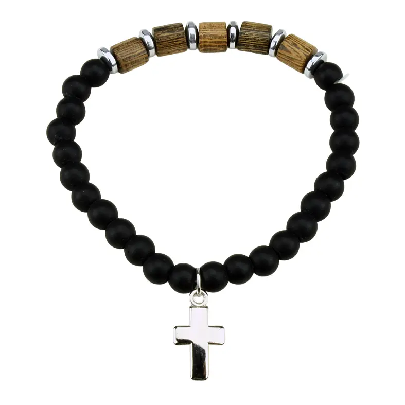 Armband - Elastisch/Holz + Glass perle Schwarz