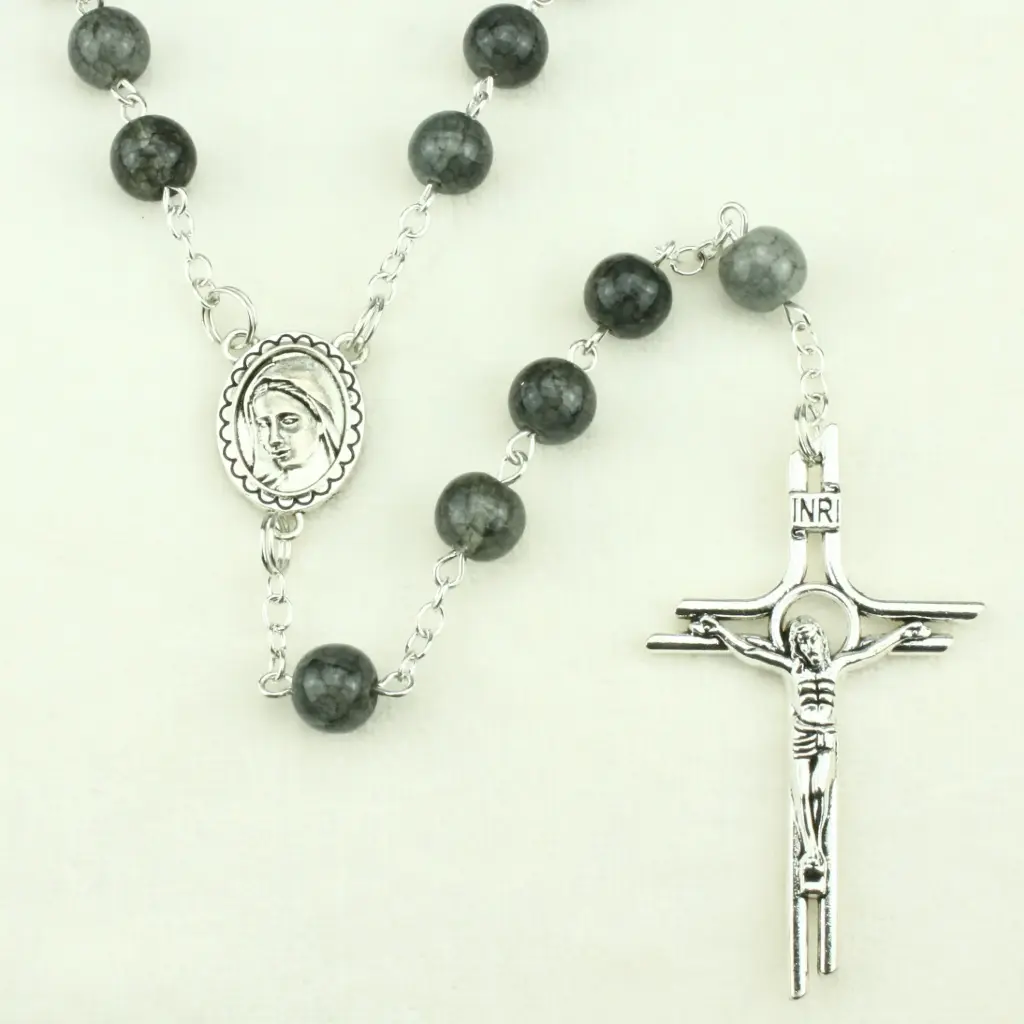 Rosary - pearl glass - black (⌀8mm)