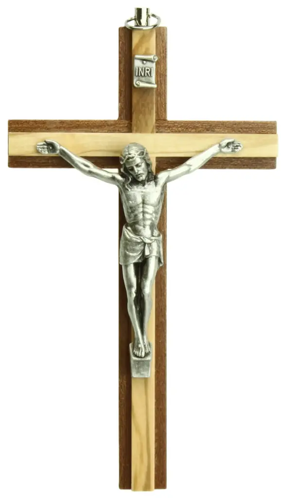 Croix murale - bois/bois d'olivier avec christ (80x150mm)
