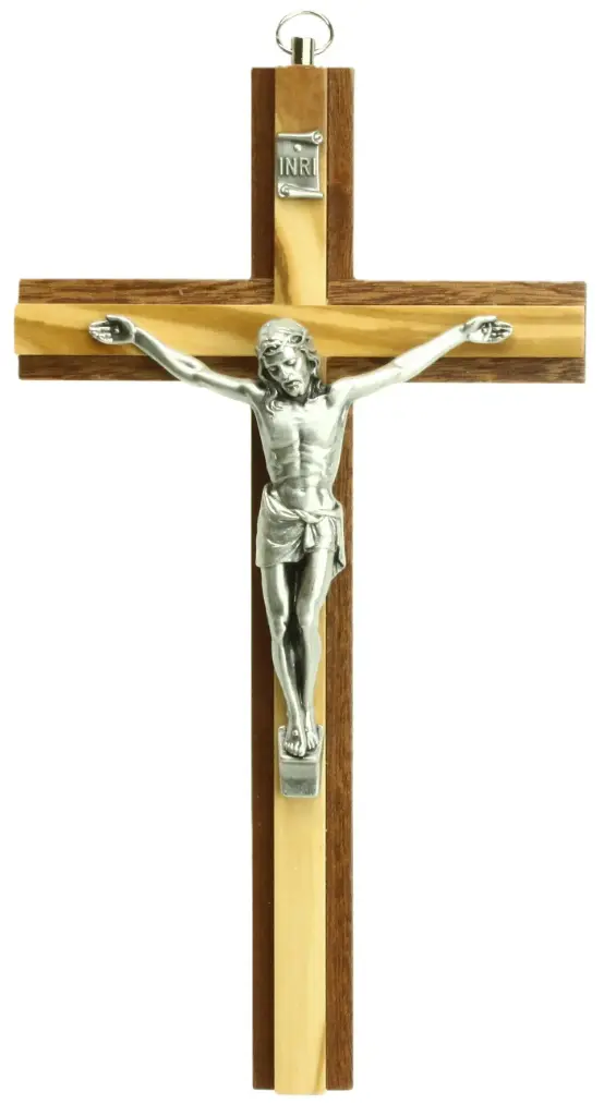 Croix murale - bois/bois d'olivier avec christ (110x200mm)