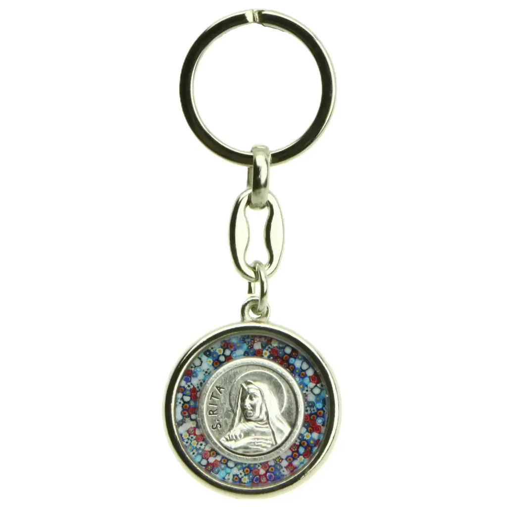 Keychaine St. Rita - round/metal/murano (60x30mm)