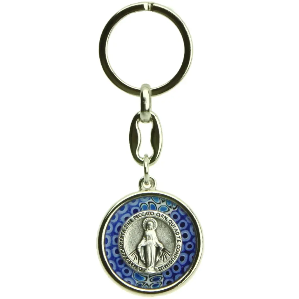 Keychaine Immaculata - round/metal/murano (60x30mm)