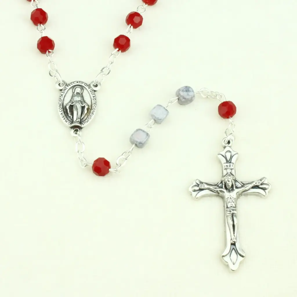Rosary - pearl glass/stone - red (⌀6mm)