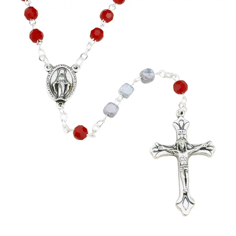 Rozenkrans - glasparel/steen - rood (⌀6mm)