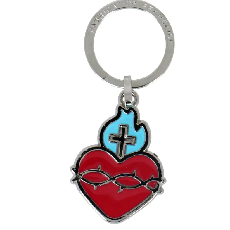 Porte-clef - Coeur - métal/émaille menthe-framboise (80x40mm)