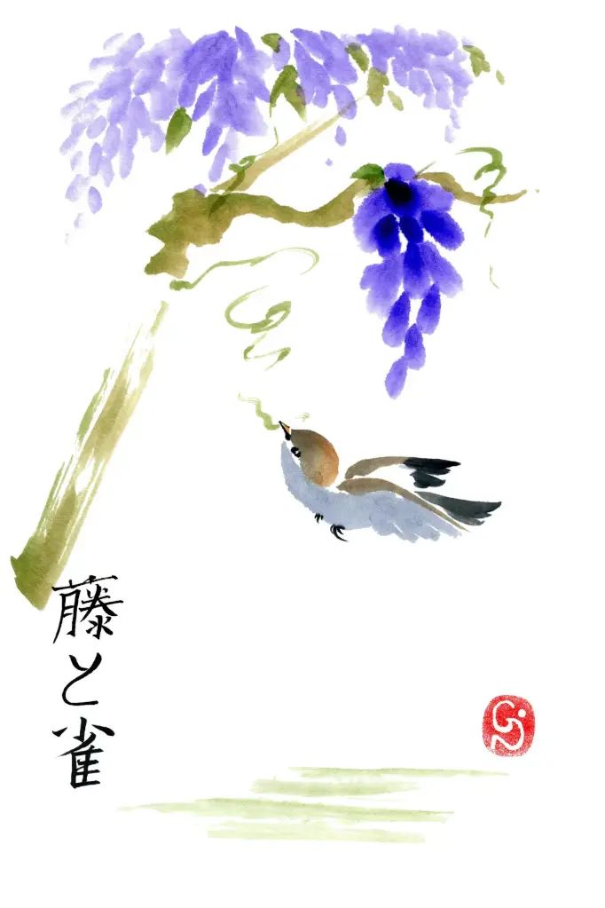 Dubbelkaart serie 'Japonaise' - Glycine et moineau 021 - 10x15cm + envel.