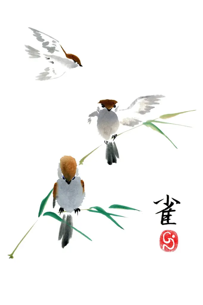 Dubbelkaart serie 'Japonaise' - Moineaux 022 - 10x15cm + envel.