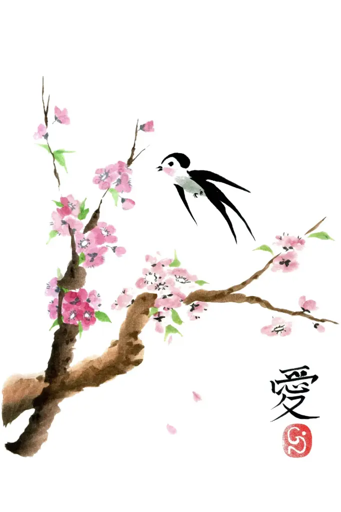 Dubbelkaart serie 'Japonaise' - Prunier, Amour 029 - 10x15cm + envel.