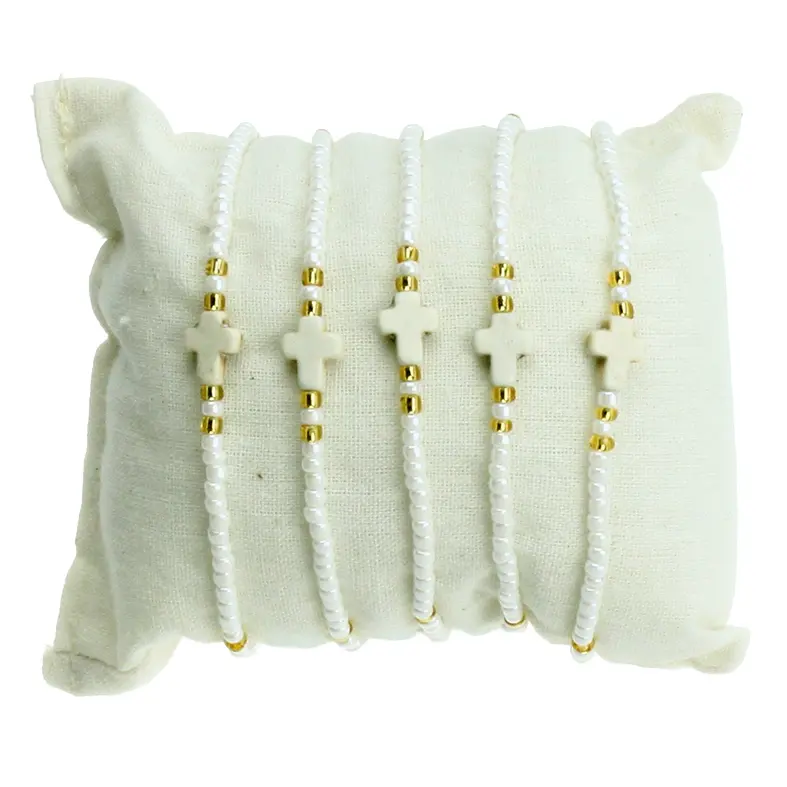 Bracelet with cord - Cross White (10x8mm)