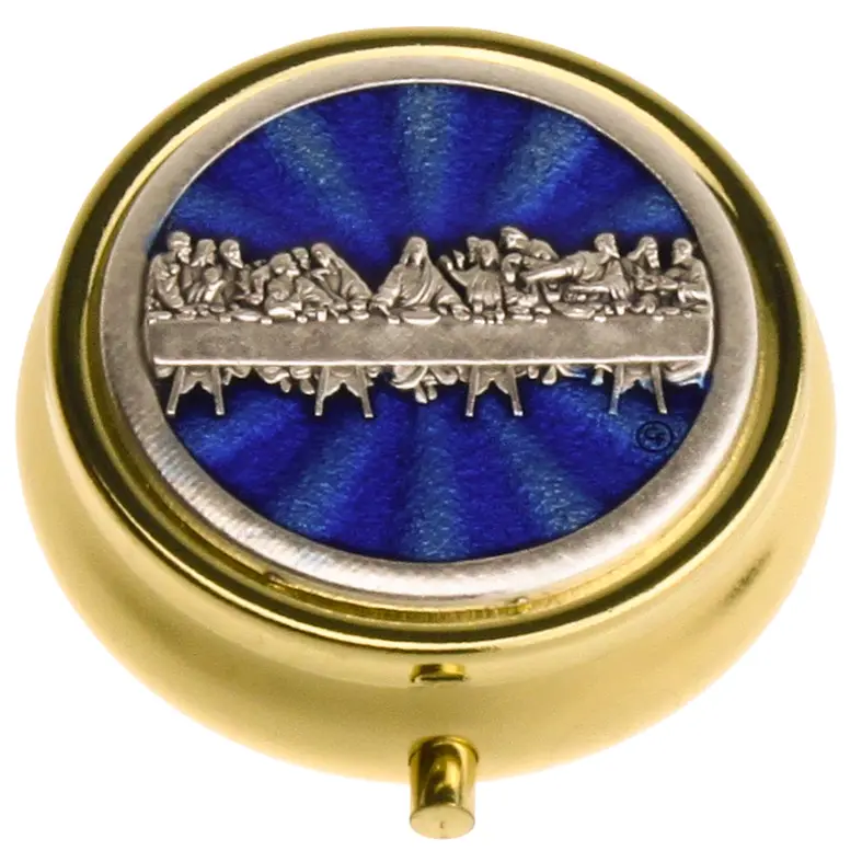 Pyxis gold plated 'Last Super' - ennamel blue - D 40mm