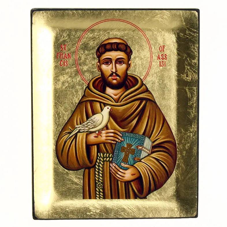 Ikoon zeefdruk/slagmetaal - Hl Franciscus (100x125mm)