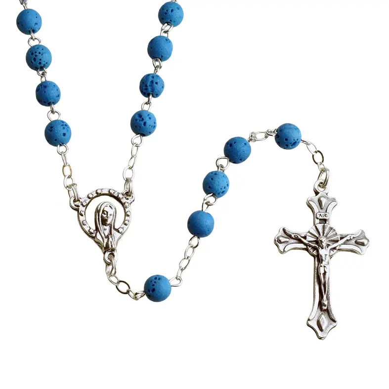 Rosenkranz - Lavasteine auf Kette - Blau (⌀ 6mm)