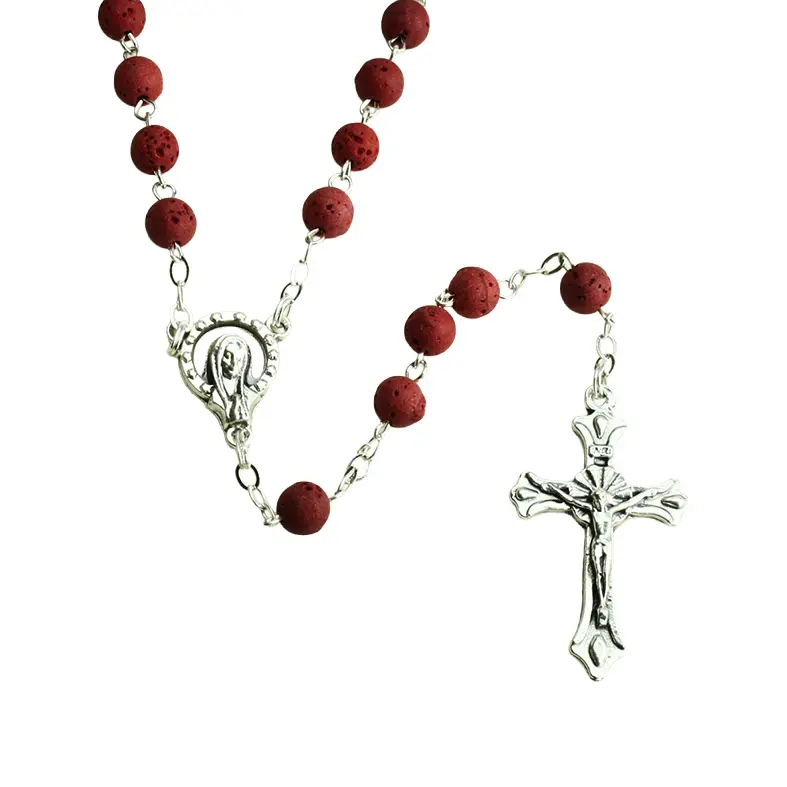 Rosenkranz - Lavasteine auf Kette - Rot (⌀ 6mm)