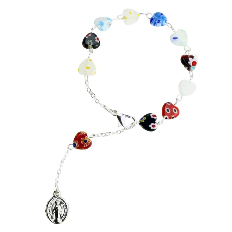 Armband/tientje met slot - hartjes/Murano assorti