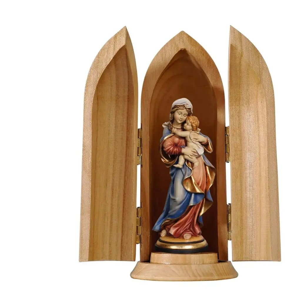 Niche + Vierge et enfant - bois sculpt/couleur - 10cm/14cm