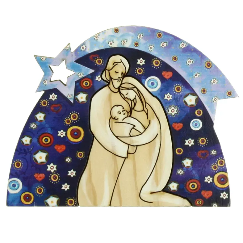 Krippenblock mit Hl. Familie/Blau (73x90x15mm)