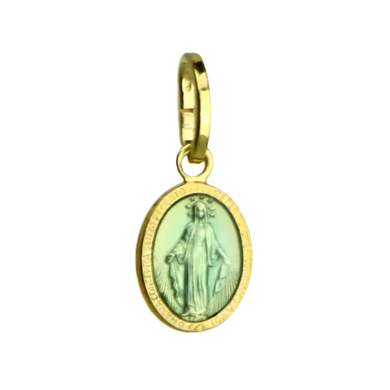 Miraculous Medal - 925% Silver  Gold Plated/ennamel blu (8x10mm)