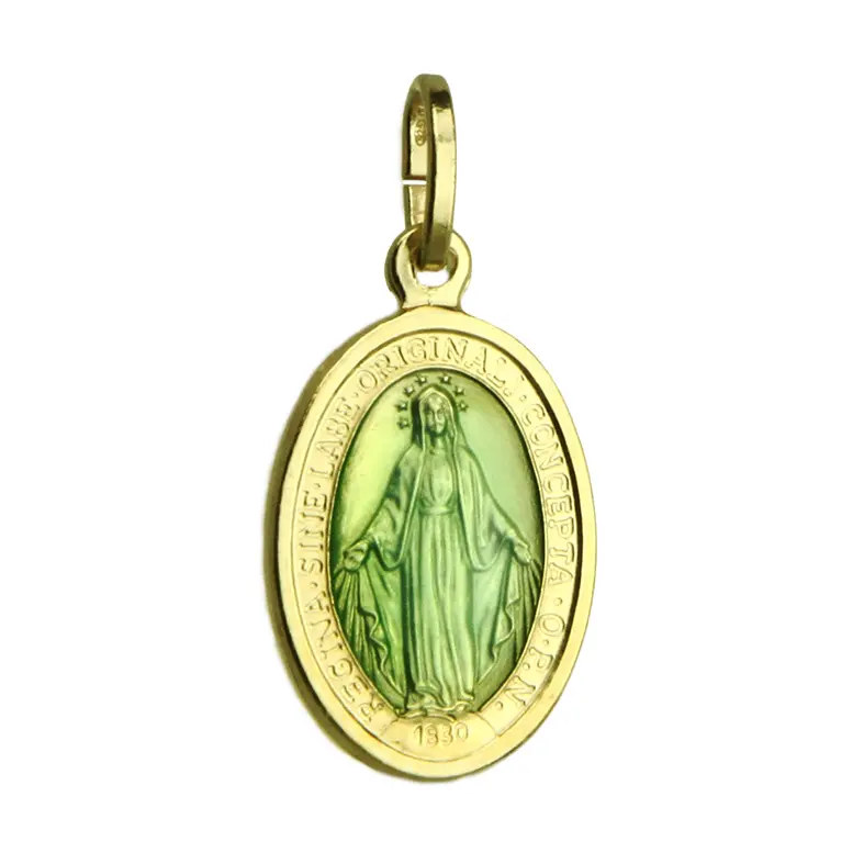 Miraculous Medal - 925% Silver  Gold Plated/ennamel blu (13x19mm)