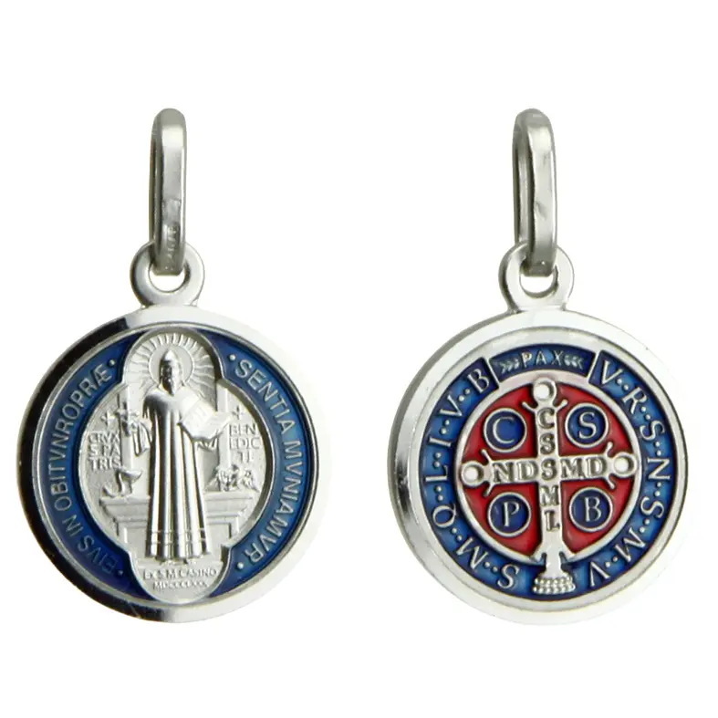 Médaille St Benoit/émaillée -  Argent rhodié (13mm)