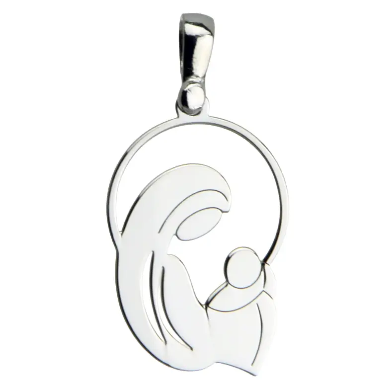 Medaille OLV biddend/uitgesneden - zilver 925‰ rhodium ovaal/boord (14x17mm)