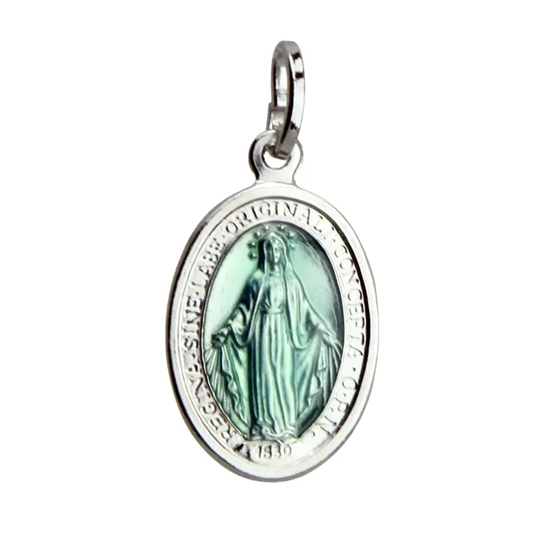 Medaille OLV Wonderdadig - zilver 925‰ rhodium/blauw email ovaal (13x19mm)