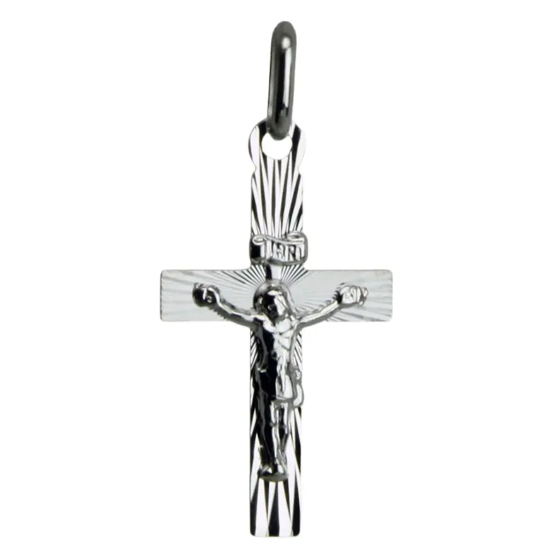 Kruisje stralen/corpus - Ag 925‰ rhodium (13x20mm)