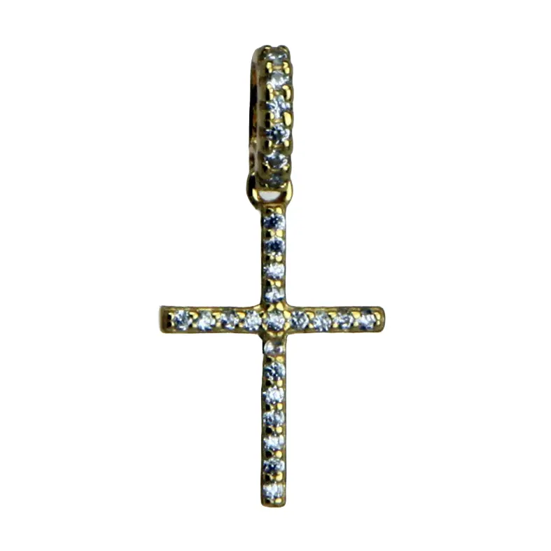 Croix pierre zircon - Ag 925‰ Plaqué Or (11x15mm)