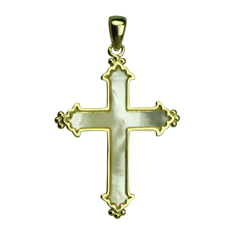 Kruisje parelmoer inleg - Ag 925‰ Pl-goud (21x25mm)