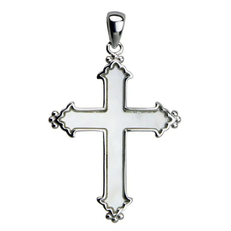 Kruisje parelmoer inleg - Ag 925‰ rhodium (21x25mm)