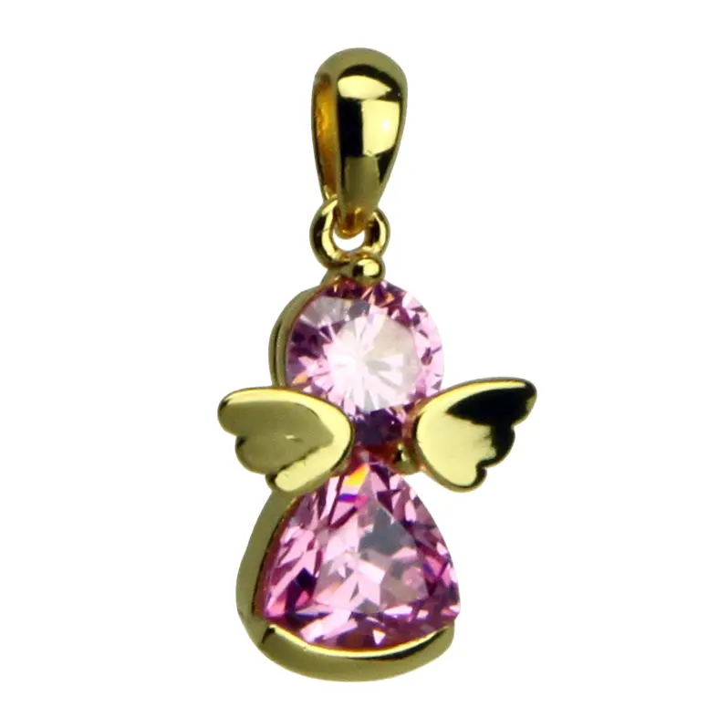Ange pierre strass rose - Ag 925‰ Plaqué Or (11x13mm)