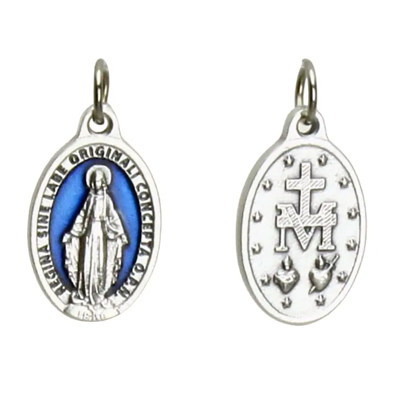 Médaille Vierge Miraculeuse - métal/émaillé bleue (16x22mm)