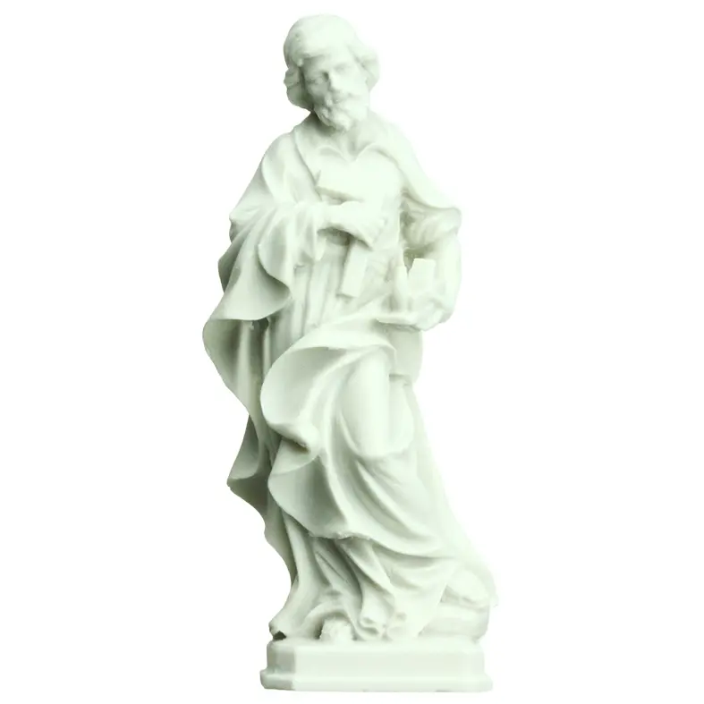 Statue St Joseph charpentier - albâtre/blanche - 12cm