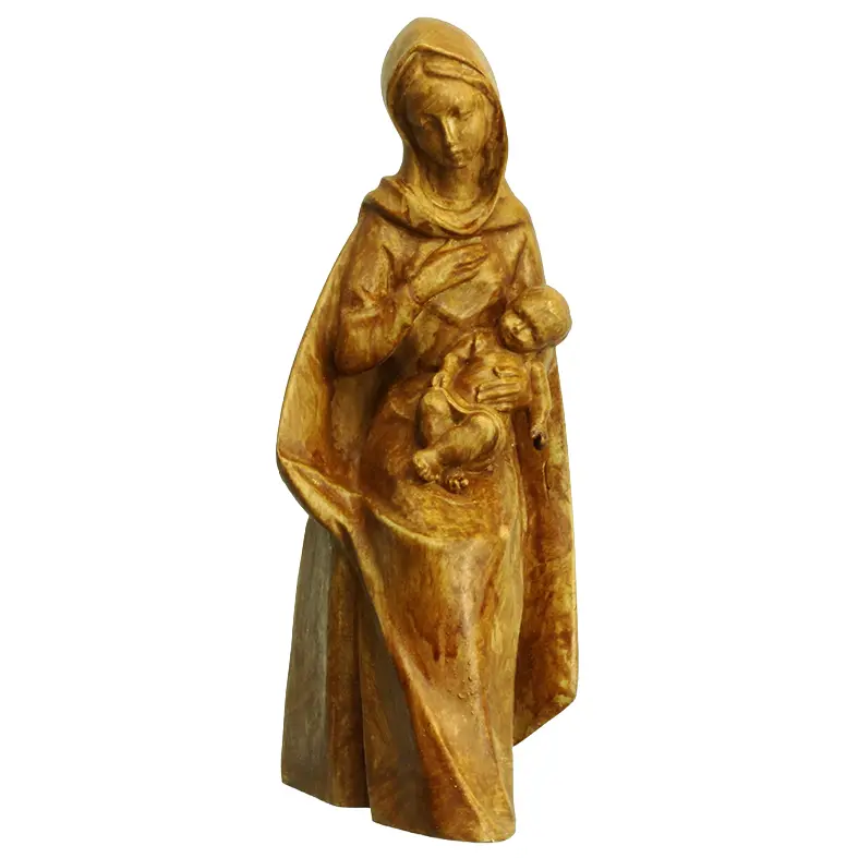 Statue Virgin and child - polyresine/brown - 17cm
