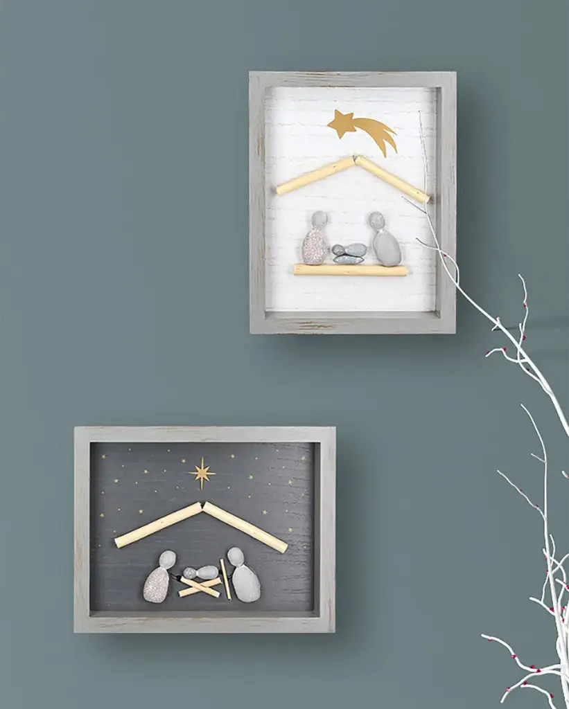Kerstgroep/steen in kader - assorti (25x19,5cm)
