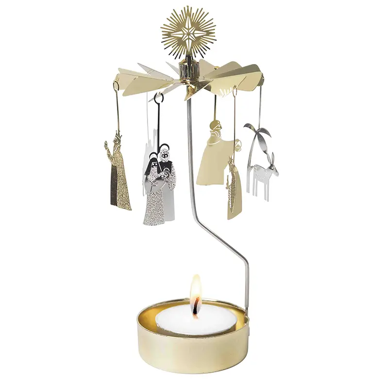 Rotor Theelichter - kerstgroep verguld/verzilverd - 16cm