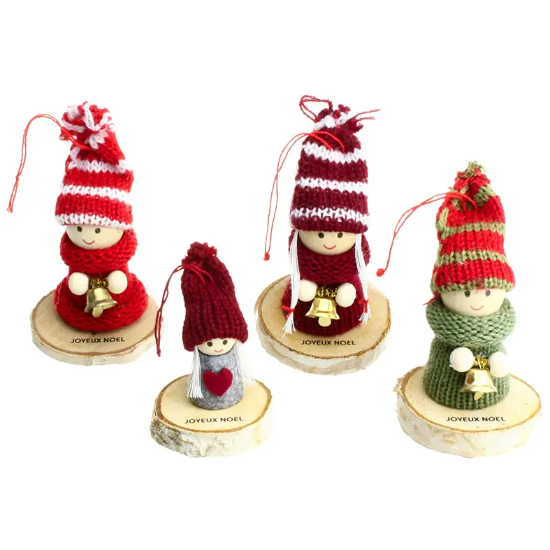 Ange/cloche - bois/laine + texte 'Joyeux Noël' - assorti (50mm)