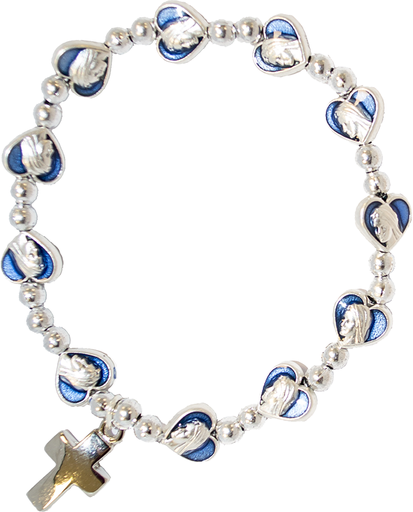 [ARM-35MT492BL] Armband met metalen hartjes 'Maria' - blauw (9x8mm)