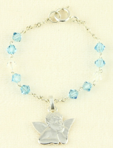 [ARM-41ZK53BL] Taufarmband aus Swarovski/hellblau - Verschluss/Engel/Kästch (Ø4mm)