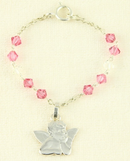 [ARM-41ZK53RS] Taufarmband Swarovski rose - Verschluss/Engel/Kästchen (Ø4mm)