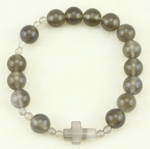 [ARM-72BC1908] Armband/elastiek - natuurparels/kruisje agaat grijs (Ø10mm)