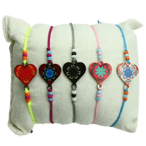[ARM-85COE01] Armband auf Kordel / Herz emailliert - assortiert (16x16mm)