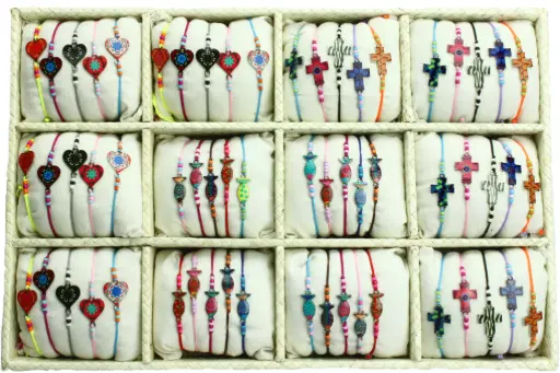 [ARM-85DIS01] Display met 3x20 armbandjes Ichtus/ Hartjes/kruisje geëmaileerd - ass