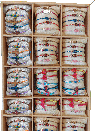 [ARM-85DIS01] Display met 3x20 armbandjes Ichtus/Hartjes/kruisje geëmailee