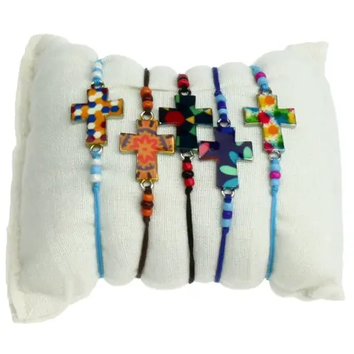 [ARM-85MKR01] Bracelet s/corde - croix émaillée - assortiment (20x16mm)