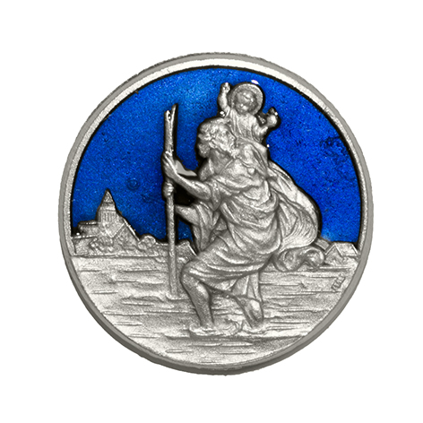 [ATM-35KRI9535BL] Aimant rond/bleu - St Christophe (Ø35mm)