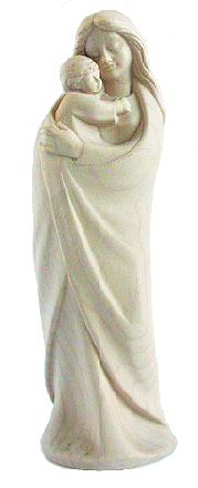 [BLD-07MKM12N] Beeld Onze Lieve Vrouw met kind/modern - houtsnijwerk/natuur (12cm)