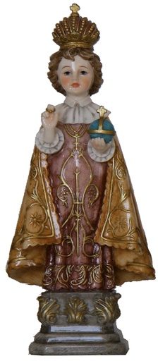 [BLD-47H018-12] Kindje Jezus Van Praag, Gouden Mantel - 14,3 cm